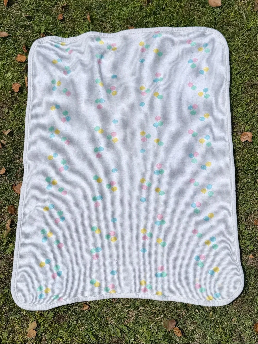 Vintage Baby Morgan Waffle Pastel Balloon Blanket Security Lovey 24x31 FLAWS